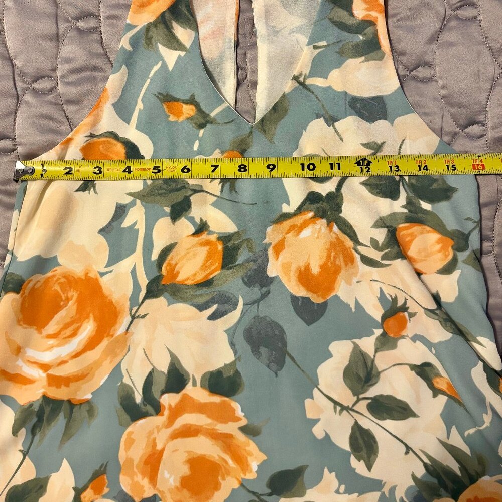 Lulus Floral Halter Keyhole Mini Swing Dress Blue Peach Size S - Picture 5 of 7